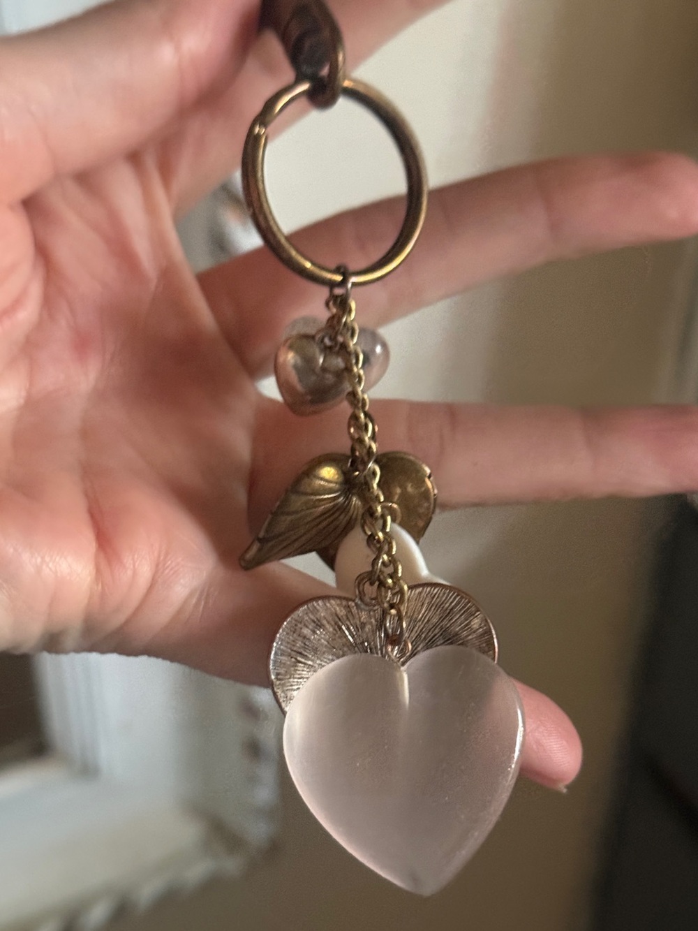 Heart Keychain - Mixed Metal and Pink Hearts charms purse bag charm